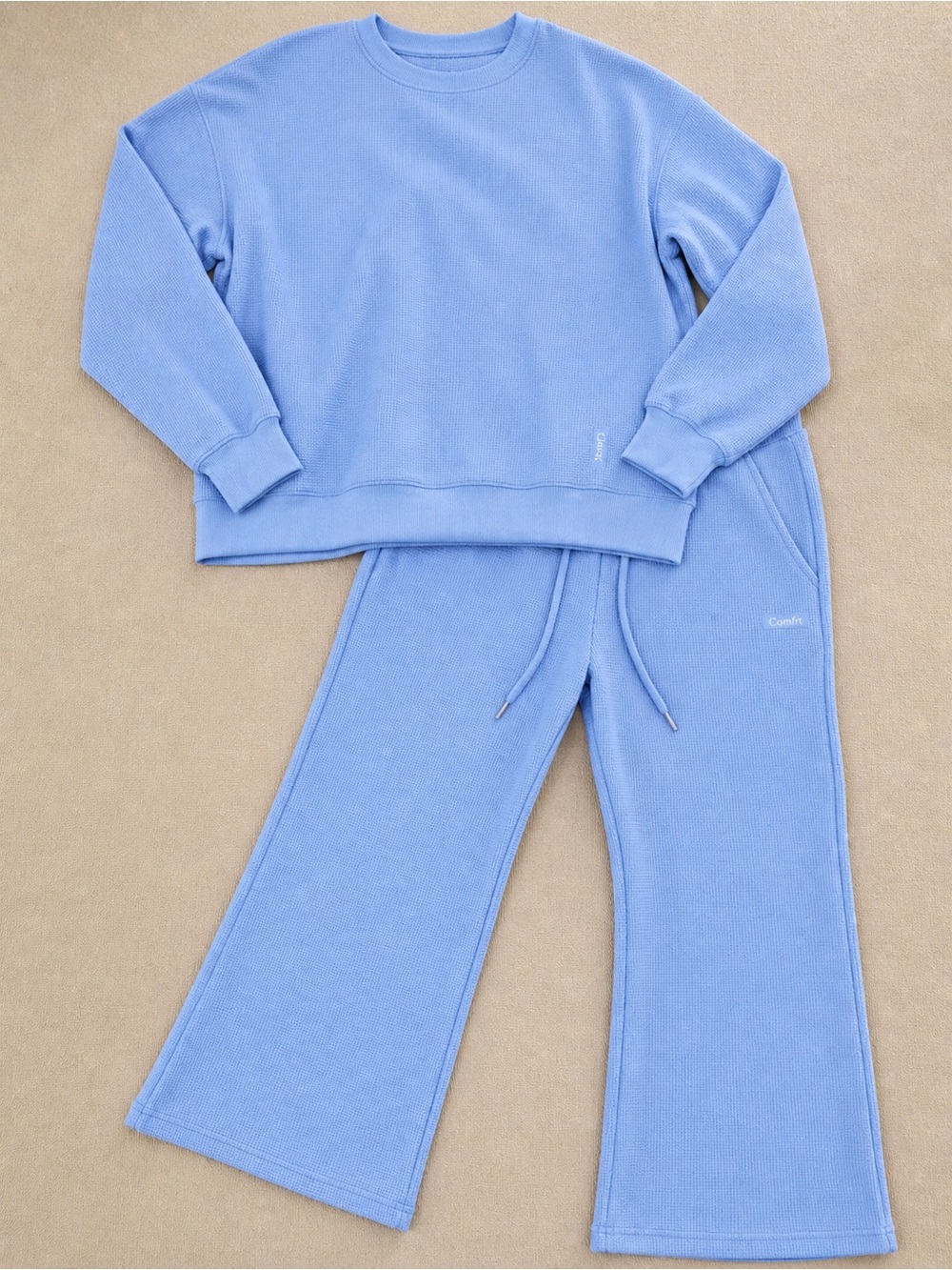 Comfrt Allure Blue Waffle Lounge Set 2XL Periwinkle Matching Cozy Athleisure - Picture 2 of 12